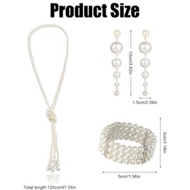 Scinzene Women's Pearl Necklace, 3-Piece 20s Accessories Set, Faux Pearl Necklace, Earrings and 4-Row Pearl Bracelet in 1920s Style, 1, 1