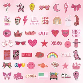 100 Pcs Preppy Stickers Vinyl Pink Aesthetic Waterproof Sticker Decor Party Supplies Suitable for Laptop Mobile Phone Computer Skateboard Water Bottle Suitcase Car