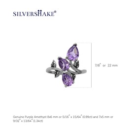 Silvershake 2.33ct. 3 Stone Natural Amethyst 925 Sterling Silver Bypass Leaf Ring Size 7.5