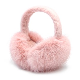 RUIKUNA Women Winter Ear Muffs Fluffy Faux Fur Earmuffs Foldable Ear Warmer Girls Soft Ear Covers (A-light pink)