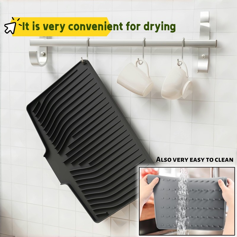 CIEO Silicone Dish Drying Mat for Kitchen Counter, Slope Fast