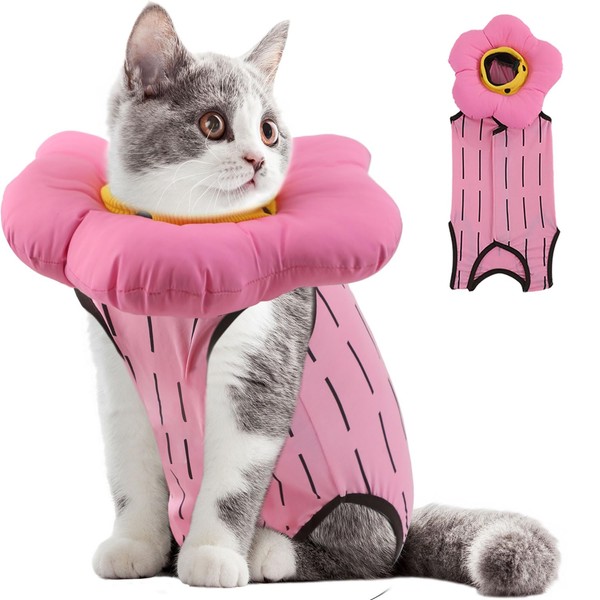 EMUST Cat Recovery Suit and Cat Cone Collar Set, Cute