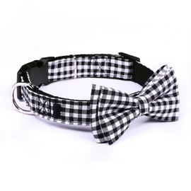 Love Dream Bow Tie Dog Collar, Soft and Comfortable Quick Release Plaid Dog Collar with Detachable Bowtie for Small Medium Large Dogs (Black-White Plaid, Small(11.4"-15.4"))