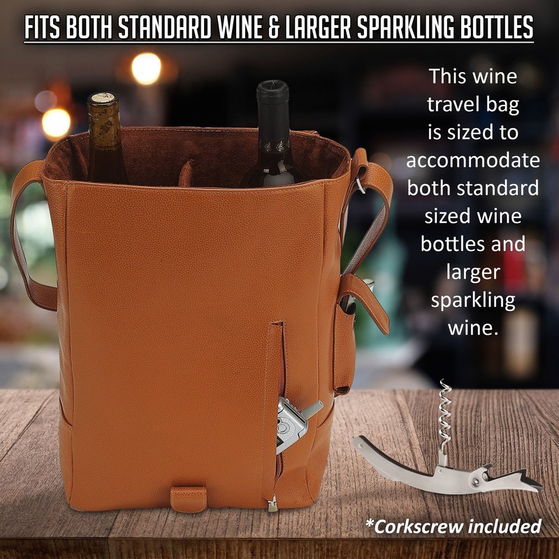 Primeware Vino2 Two Bottles Saddle Leather Wine Tote Messenger Carrier