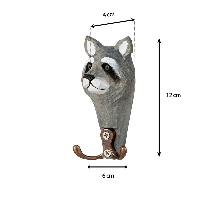 Wall Hooks, Animal Heads with 2 Hooks Each, Wooden Coat