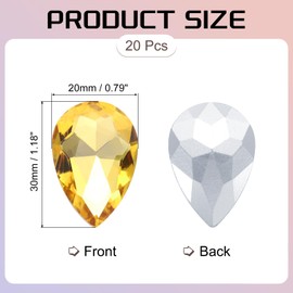 MECCANIXITY 20Pcs 20 x 30mm Teardrop Rhinestones Glass Pointed Back Rhinestone Beads Gems for Jewelry Making Costume Crystal Embellishments Crafts,Yellow