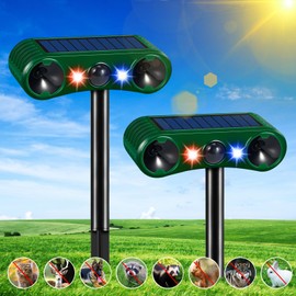 2025 Ultrasonic Animal Repeller Outdoor, 2 Pack Solar Animal Repellent with Motion Sensor & Flashing Light, Bird Deterrent, Cat,Squirrel,Deer,Dog,Raccoon,Rodent,Skunk,Rabbit Repellent for Yard Garden