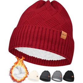 SUTIYO Women's Beanie Hat with Fleece Lining Men's Winter Hat Warm Knitted Hat Thermal Wool Hat Women Hats, red