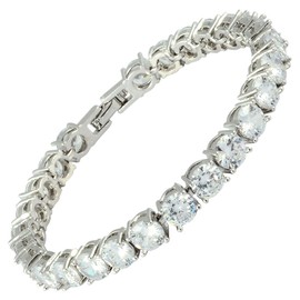 RIZILIA Tennis Bracelet [18cm/7inch] with Round Cut Gemstones CZ [White Topaz] in 18K White Gold Plated, Simple Modern Elegance