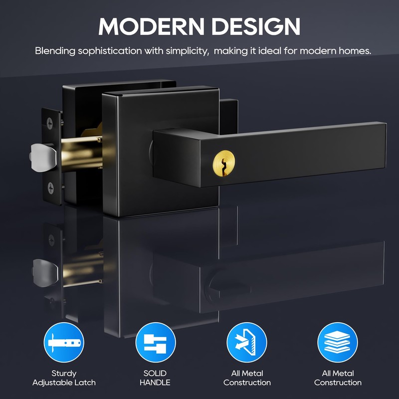 Aceele Interior Privacy Door Handle with Lock, Square Door Lever