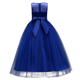 Little Big Girls’Tulle Retro Vintage 7-16T Easter Sunday Dresses Flower Lace Pageant Party Wedding Bridesmaid Floor Length Dance Evening Gowns Royal Blue 8-9 Years