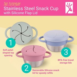 Elk and Friends Stainless Steel Snack Cups – Pack of 2 | Removable Silicone Food Catcher and Travel Lid | Spill-Proof Snack Containers for Baby, Toddler, Kids | Dishwasher Safe, Food Grade Silicone