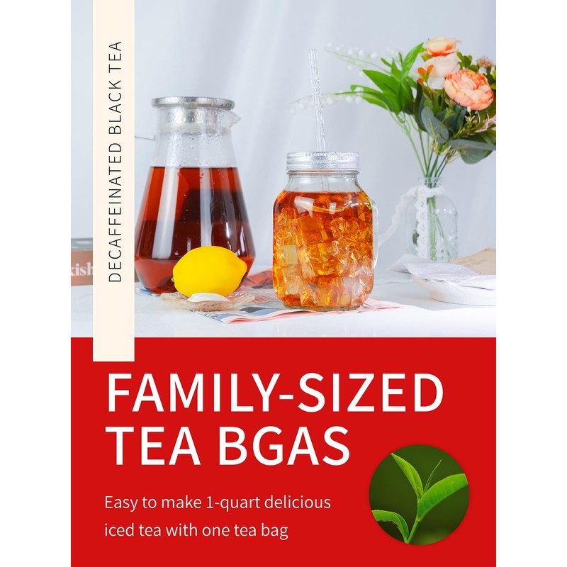 TeeLux Decaf Black Iced Tea, Decaffeinated Black Tea Bags, Family