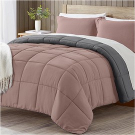 satisomnia Oversized Queen Comforter Set Pink, Lightweight Comforters Size Bed, Soft Breathable Down Alternative Bed Comforter Set, Reversible All Season 3Pcs Oversize Queen Bedding Set with 2 Shams