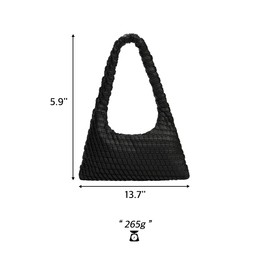 KWANI Textured Hobo Bag - PU Leather Shoulder Tote Handbag for Women, Magnetic Closure, Casual Work Travel Bag (Medium, Black)