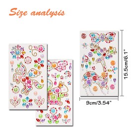 Jewel Gem Sticker Acrylic Phone Sticker Self-Adhesive Crystal Animal Rhinestone Decal Butterfly Parrot Reindeer Squirrel Love for Crafts DIY Water Bottle Bling Mirror Kid Handmade Decor 8 Sheets