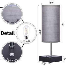 AVV Cordless Table Lamp, Battery Operated Lamp for Night Stand, 3 Modes Battery Powered Wireless Table Lamp, Touch Control Rechargeable Lamp for Bedroom, Living Room, Reading Room, 12 Inch Grey