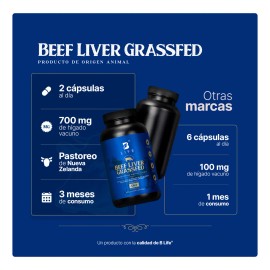 Hígado Vacuno De Res 180 Cápsulas 1400 Mg. B Life Sabor Sin sabor