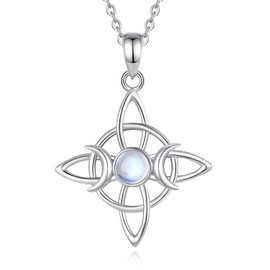 AEONSLOVE 925 Sterling Silver Witches Knot Necklace for Women Girl Celtic Knot Pendant Necklace with Moonstone Wiccan Witch Jewellery