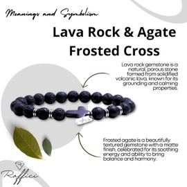Natural Tiger Eye Lava Rock Bead Bracelet Black Agate Frosted Cross Rosary Meditation Prayer Jesus Bracelet Women Yoga Jewelry Balance Bracelet Anxiety Bracelet Women Men Teen Unisex Gift (Lava Rock)