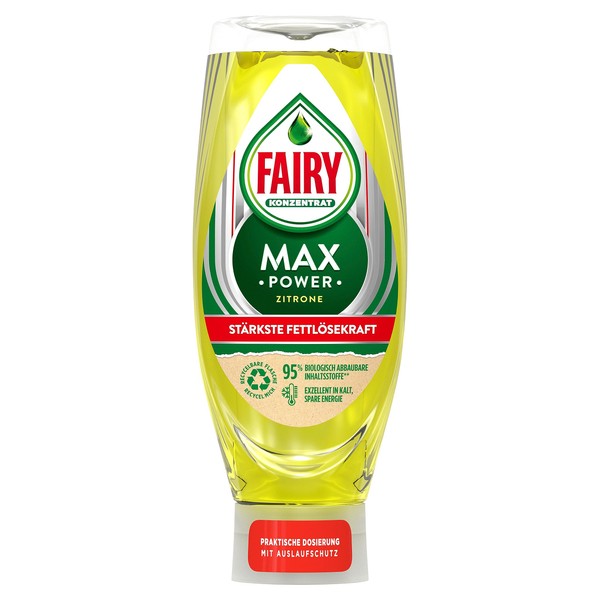 Fairy Washing Up Liquid Max Power Lemon, Effective Formula for Clean Dishes, Grease Dissolving Power on Greasiest Pots and Pans, 660 ml
