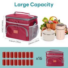ALXBSONE 15L Large Capacity Leakproof Insulated Lunch Bag, Durable Freezable Reusable Thermal Tote, Portable Picnic Cooler Bag(Red)