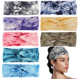 (8Pcs Boho Headbands for Women) - 8Pcs Bohemian Headbands for Women Elastic Yoga Headbands Running Sport Athletic Travel Boho Knotted Hairband Turban Criss Cross Twisted Head Wrap Hair Bands for Girls Women Teens Adults