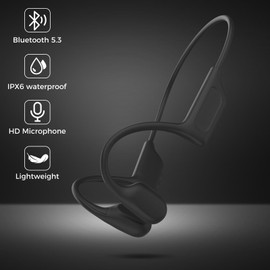 DYETUNY Bone Conduction Earphones, Open Ear Headphones with Mic, Premium Speaker Bluetooth, IPX6 Waterproof Sports, Bluetooth 5.3, Dual Microphone Call Noise Reduction (Black)