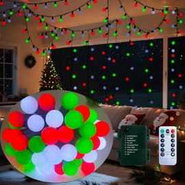 Battery Powered Christmas Lights Indoor, 18.9Ft Christmas Decorative Light with 50 LED Red White Green Globe Fairy Lights for Bedroom Indoor Classroom Party Outdoor Garden Xmas Tree Decorations