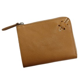 LIME L8202 Compact Wallet, Genuine Leather, Women's, Men's, Card, L-Shaped Zipper, Mini Wallet, Made in Japan, Natural, yellow (mustard)