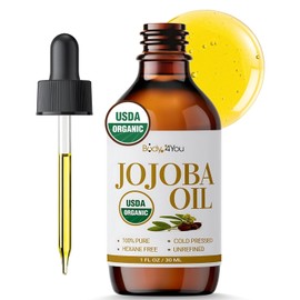 BodyJ4You Organic Jojoba Oil for Skin - USDA Organic 100% Pure Natural - Face Skin Gua Sha Facial Dermaplaning Hair Scalp Massage - Unrefined Cold Pressed Hexane Free - Base Carrier Wax - 1 Fl Oz