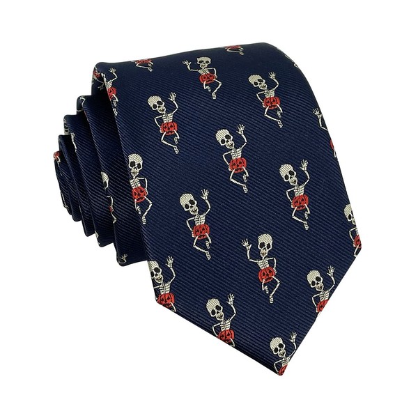 Corbata de microfibra de poliéster para hombre, Esqueleto y calabaza,