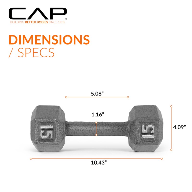 CAP Barbell Cast Iron Hex Dumbbell, Single, 15 lb