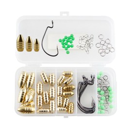 Fishing Accessories Kit Fish Gears with Threaded Bullet Weights Crank Hooks Retaining Beads Pins Double Loops
