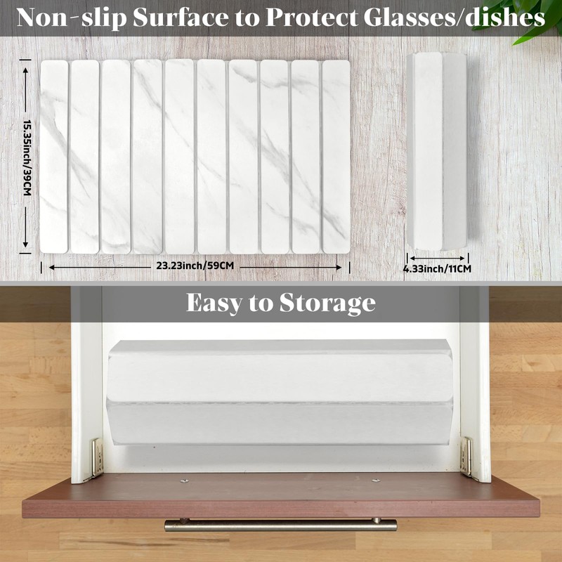 Stone Dish Drying Mats for Kitchen Counter, 24"(L)×16"(W) Marble-Pattern, Collapsible