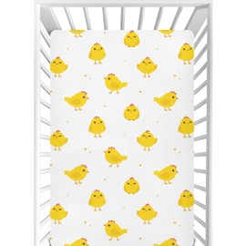 CaTaKu Funny Yellow Chicks Mini Crib Sheets for Girls Boys Baby Mattress Sheets Fitted, Soft Toddler Nursery Bed Sheets Neutral 28"x 52"