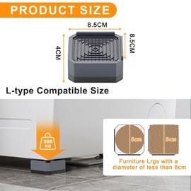 DEWEL Pack of 4 Washing Machine Feet, Dryer Foot Pads, Grey Furniture Risers - Furniture Raisers for Fridge, Bed, Table, Chair, Sofa (1-Ply, 4 cm)