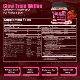 Multi Collagen Gummies Peptides Hydrolyzed Type I, II, III, V, X Plus Resveratrol Hyaluronic Acid & Biotin Gummies for Hair Skin and Nails Vitamins | Colageno Hidrolizado for Women & Men | Sugar Free