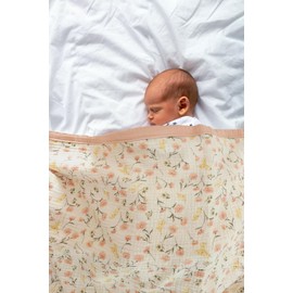 Little Jump Muslin Baby Blankets for Girls, Large 47" x 47" Cotton Crib Blanket for Baby Infant Toddler, Soft Breathable and Lightweight Toddler Quilt for Girls (Peach Floral)