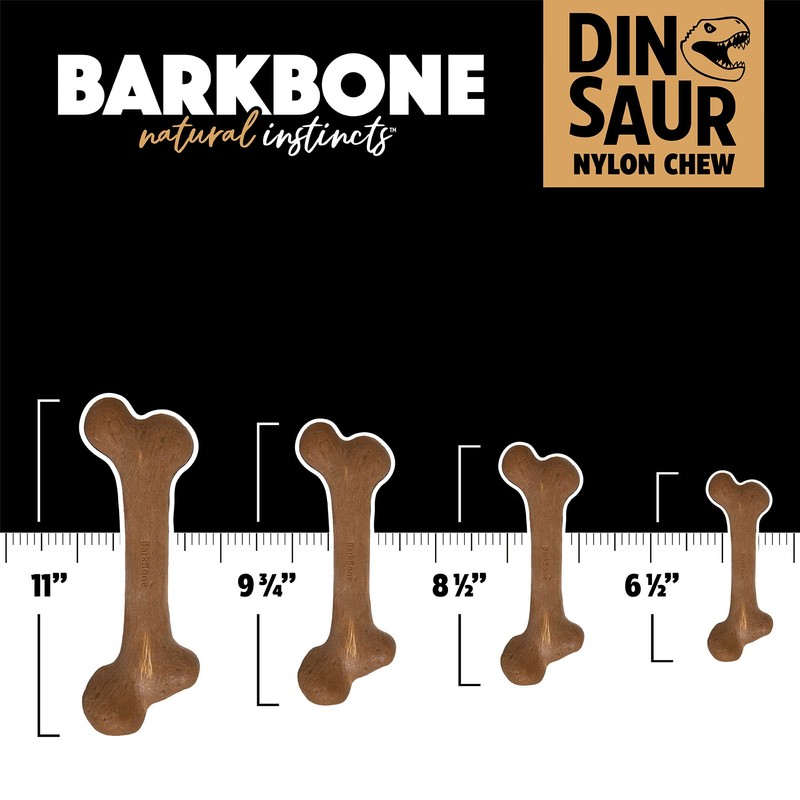 Pet Qwerks Dinosaur BarkBone - Nylon Dog Bone for Aggressive