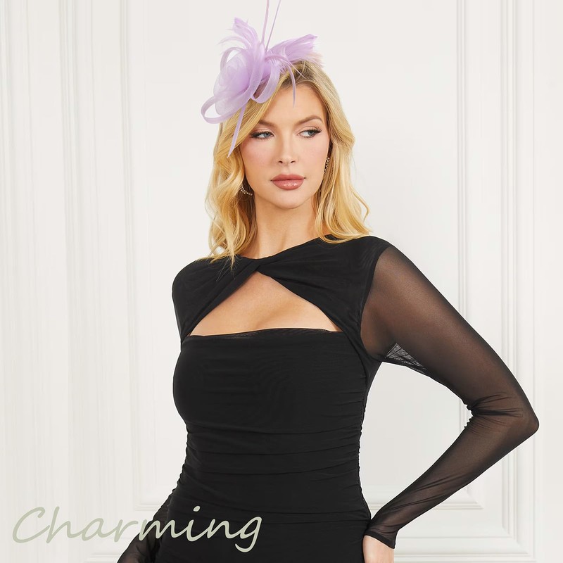 DRESHOW Fascinator Hats for Women Pillbox Hat with Veil Headband
