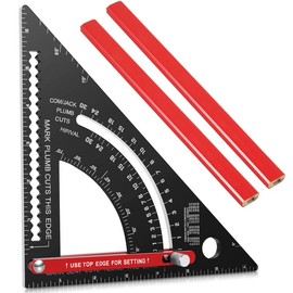 GORWARE Woodworking Triangle Ruler Aluminum Alloy Carpenter Framing Square Adjustable Square Protractor Precise Right Angle Measuring Ruler with 2 Pencils for Measuring Leveling Marking