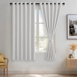 JIUZHEN Greyish White Blackout Curtains with Tiebacks Thermal Insulated, Light Blocking and Noise Reducing Grommet Curtains for and Living Room, Set of 2 Window Curtain Panels, 70 x 63 Inch Length
