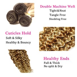 Highlight Bundles Blonde Kinky Curly Human Hair Bundles #30 Human Hair Bundles 20 22 24 Inch 3 Bundles Color #30 Kinky Curly Bundles Human Hair 613 Blonde Bundles Hair Weave