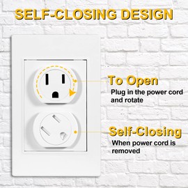 Outlet Covers (45 Pack) Self-Closing Outlet Plug Covers 3-Prong Swivel Electrical Outlet Protectors for Baby Upgraded Adhesive Installation Socket Covers Comes with Extra Sticker Durable ABS Plastic