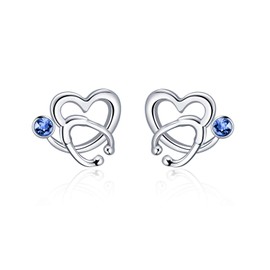 Nurse Earrings Sterling Silver Stethoscope Earrings Simulated Sapphire Birthstone Studs Earrings with Crystal,Fine Jewelry Gifts For Nurse Doctor RN Medical Student
