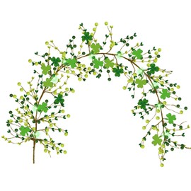 JUNEBRUSHS 5 FT St Patricks Day Garland with Lights, Artificial Green Berry Shamrock Garland St. Patrick's Day Garland for Mantle Lighted Garland for Home Decor Saint Patricks Party Decorations