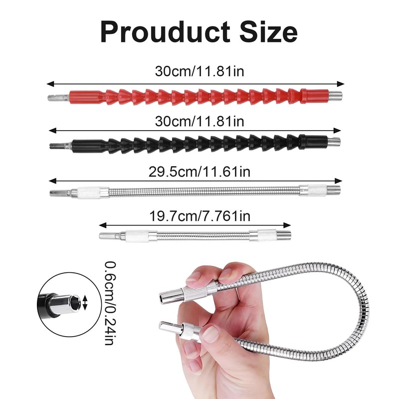 Pack of 4 Flexible Shafts for Drills, Drill Extensions with