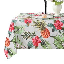 Honellaty Tropical Hawaiian Tablecloth with Umbrella Hole and Zipper, Spill Proof Wrinkle Free Polyester Rectangle Patio Table Cloth for Outdoor Picnic BBQS(Pineapple,60 x 84 Inch)