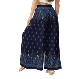 Joob Joob Wide Leg Pants for Women - High Waist Casual Women's Palazzo Pants - Flowy Elastic Waisted Trousers with Pockets Blue Drop